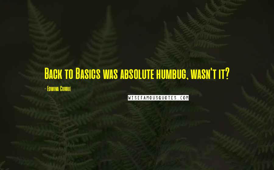 Edwina Currie Quotes: Back to Basics was absolute humbug, wasn't it?