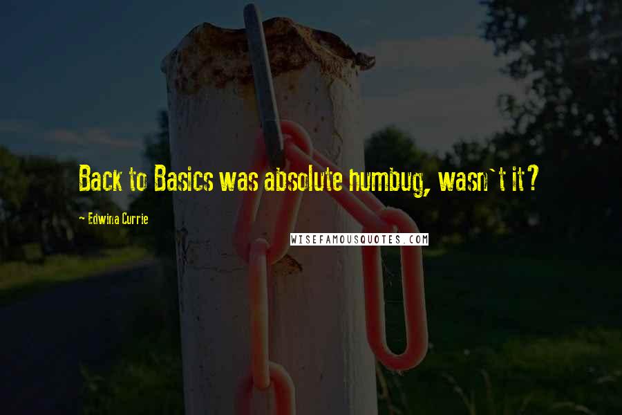 Edwina Currie Quotes: Back to Basics was absolute humbug, wasn't it?