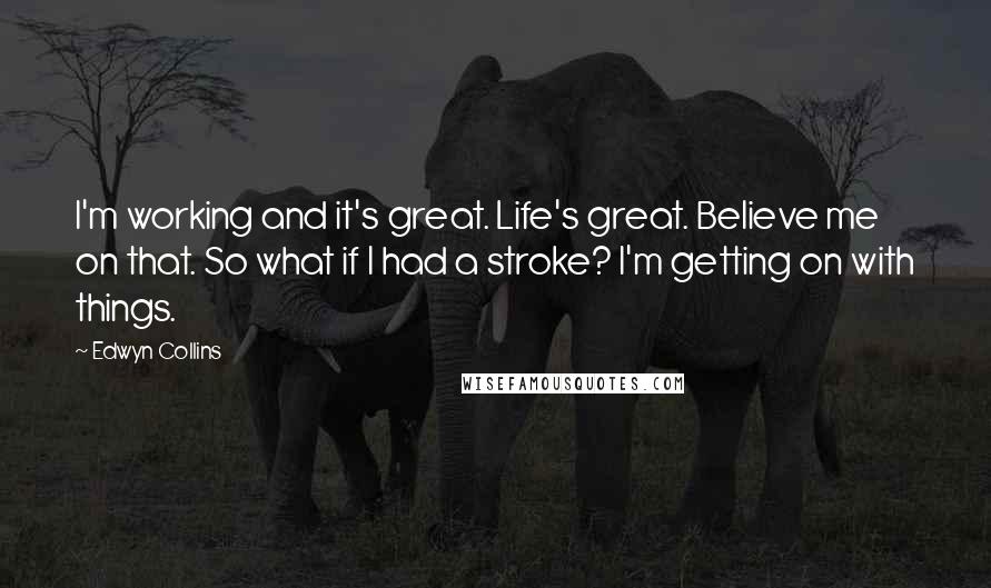 Edwyn Collins Quotes: I'm working and it's great. Life's great. Believe me on that. So what if I had a stroke? I'm getting on with things.