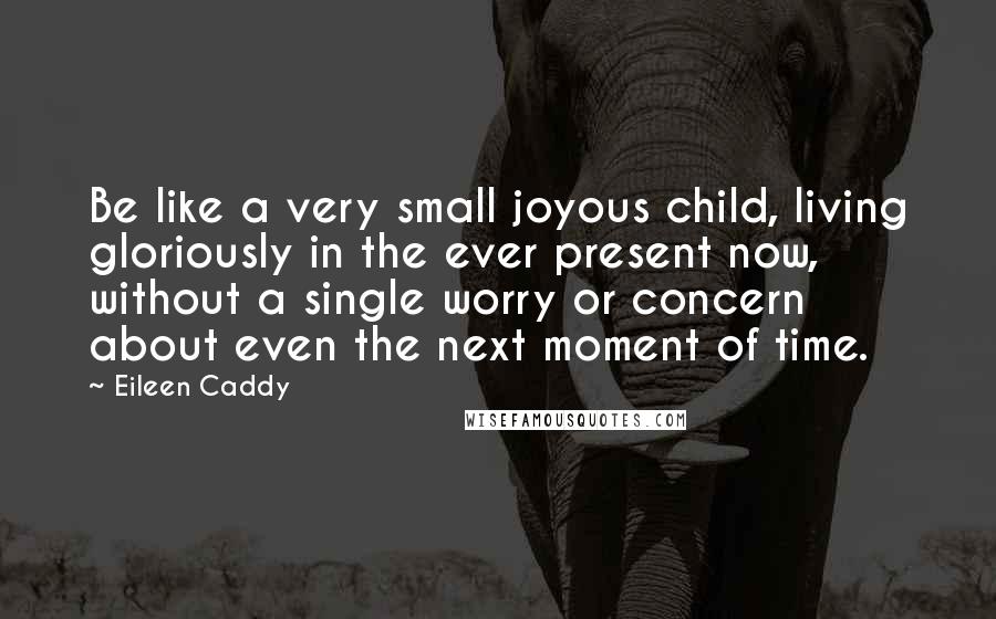 Eileen Caddy Quotes: Be like a very small joyous child, living gloriously in the ever present now, without a single worry or concern about even the next moment of time.