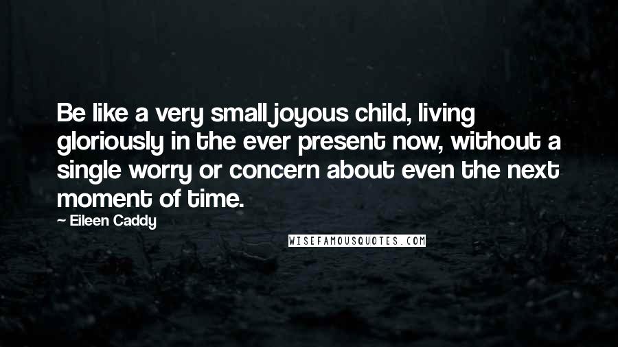 Eileen Caddy Quotes: Be like a very small joyous child, living gloriously in the ever present now, without a single worry or concern about even the next moment of time.