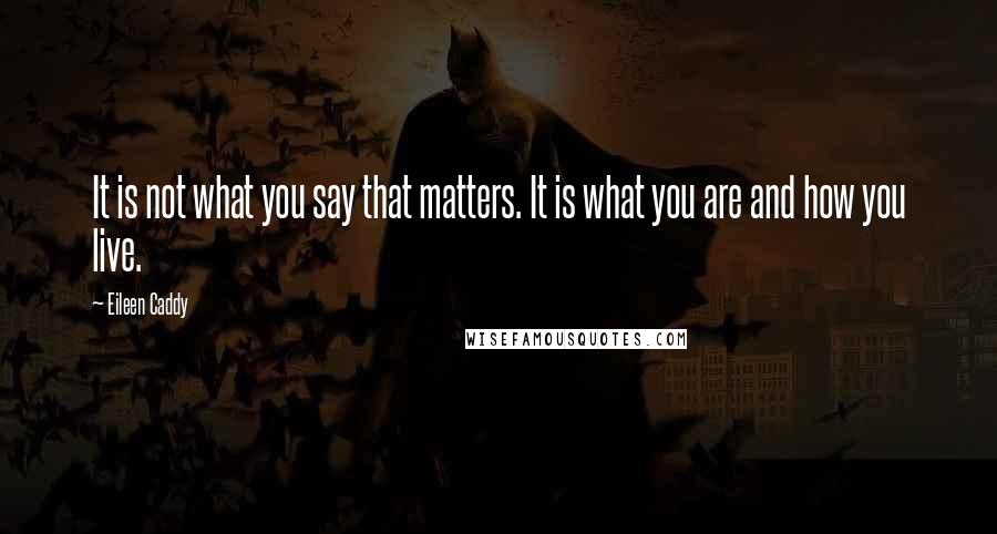 Eileen Caddy Quotes: It is not what you say that matters. It is what you are and how you live.