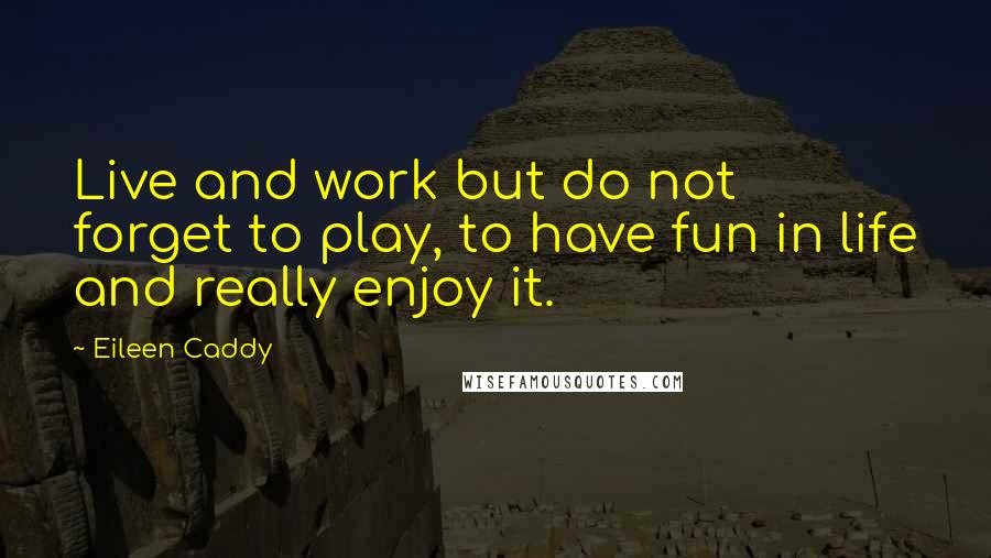 Eileen Caddy Quotes: Live and work but do not forget to play, to have fun in life and really enjoy it.