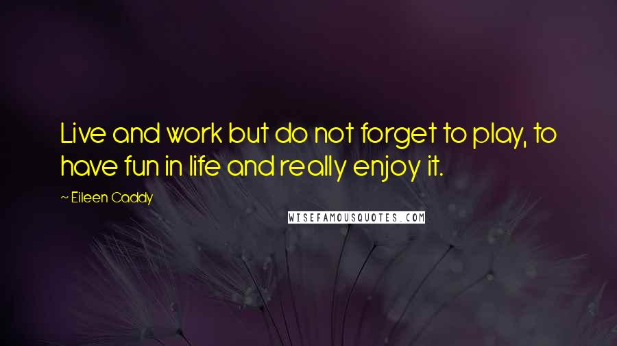 Eileen Caddy Quotes: Live and work but do not forget to play, to have fun in life and really enjoy it.