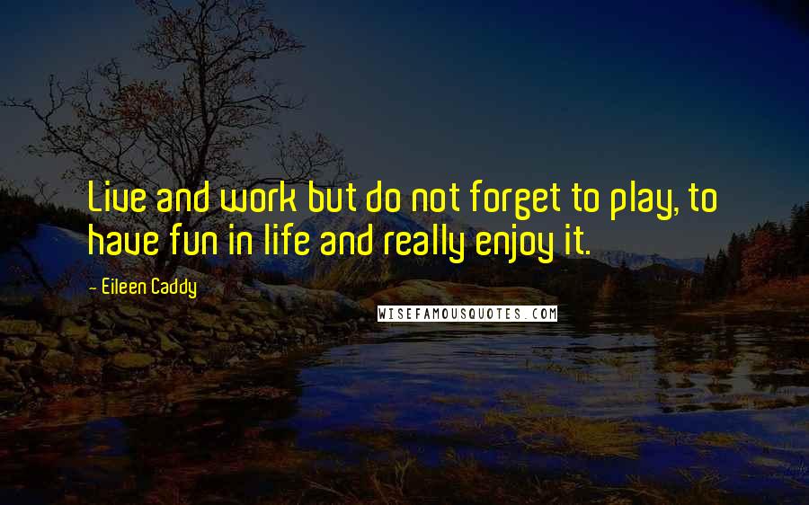 Eileen Caddy Quotes: Live and work but do not forget to play, to have fun in life and really enjoy it.