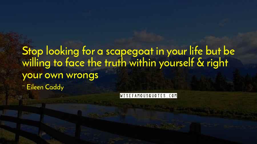 Eileen Caddy Quotes: Stop looking for a scapegoat in your life but be willing to face the truth within yourself & right your own wrongs