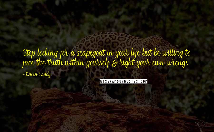 Eileen Caddy Quotes: Stop looking for a scapegoat in your life but be willing to face the truth within yourself & right your own wrongs