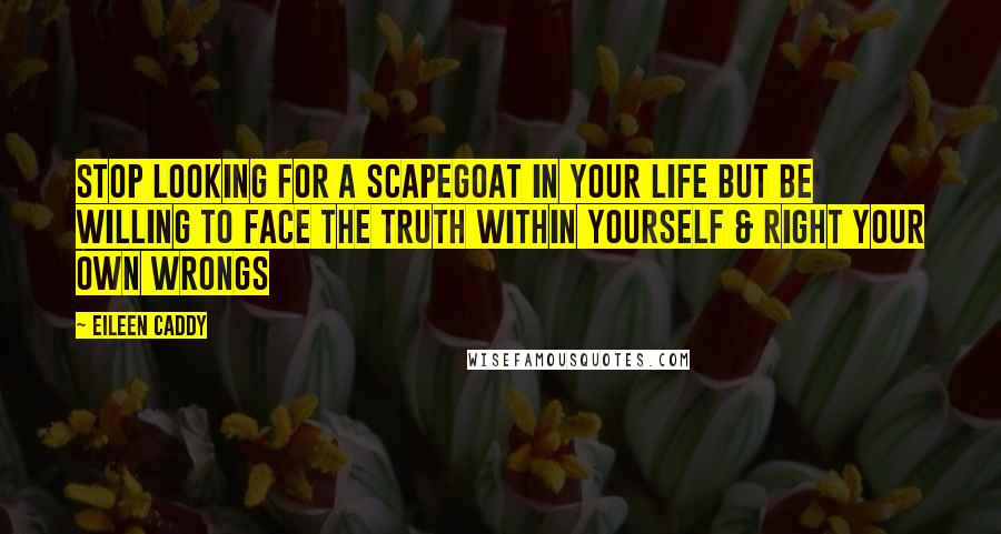 Eileen Caddy Quotes: Stop looking for a scapegoat in your life but be willing to face the truth within yourself & right your own wrongs