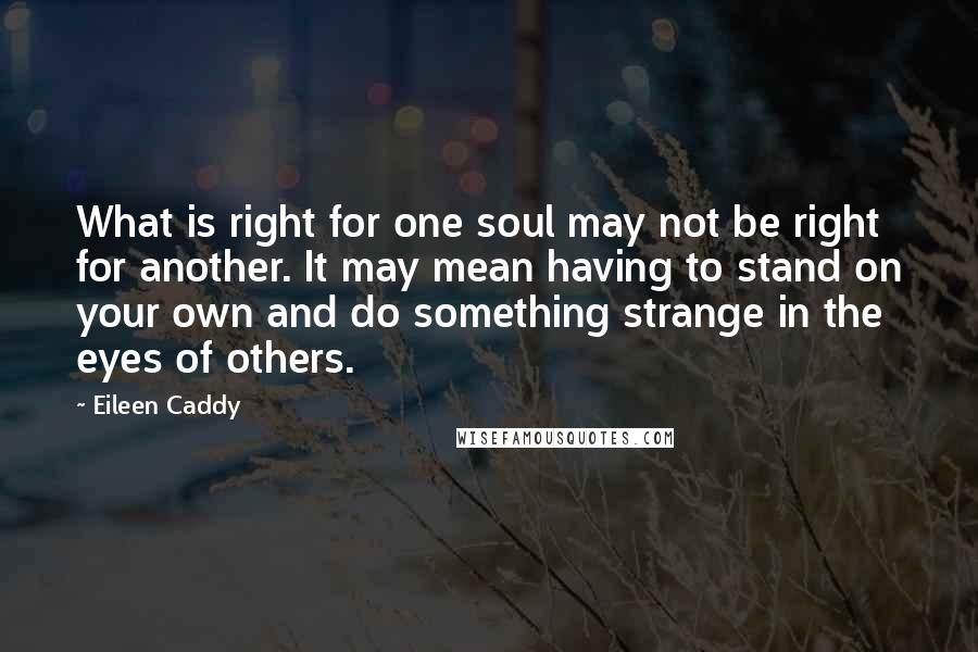 Eileen Caddy Quotes: What is right for one soul may not be right for another. It may mean having to stand on your own and do something strange in the eyes of others.