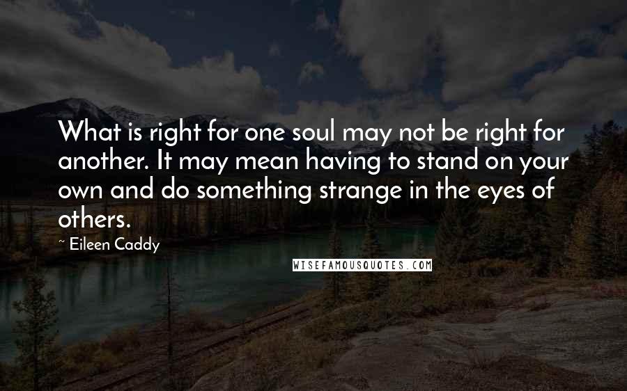 Eileen Caddy Quotes: What is right for one soul may not be right for another. It may mean having to stand on your own and do something strange in the eyes of others.