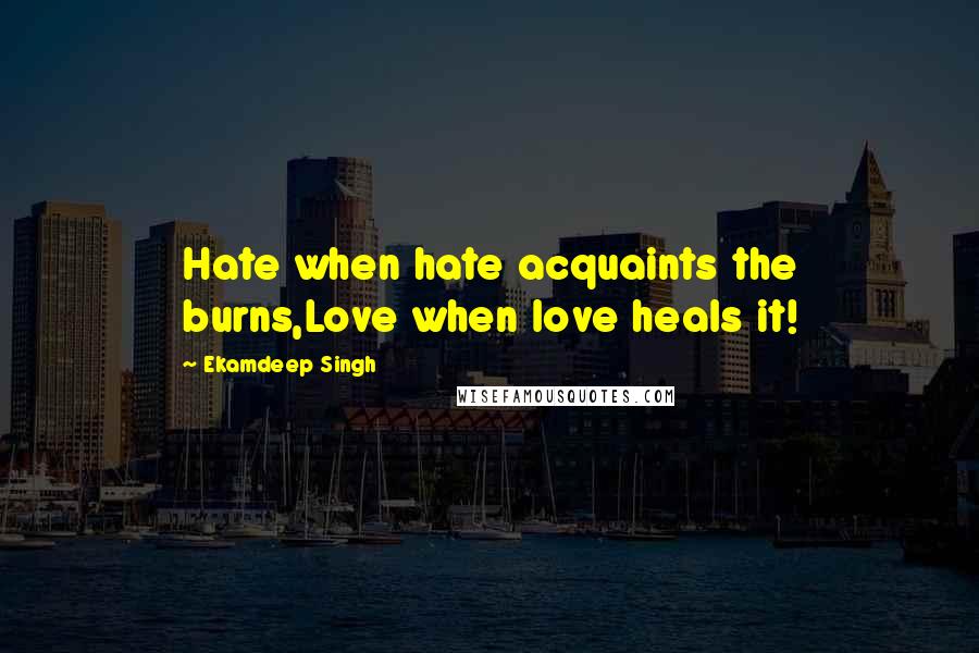 Ekamdeep Singh Quotes: Hate when hate acquaints the burns,Love when love heals it!