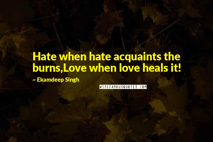 Ekamdeep Singh Quotes: Hate when hate acquaints the burns,Love when love heals it!