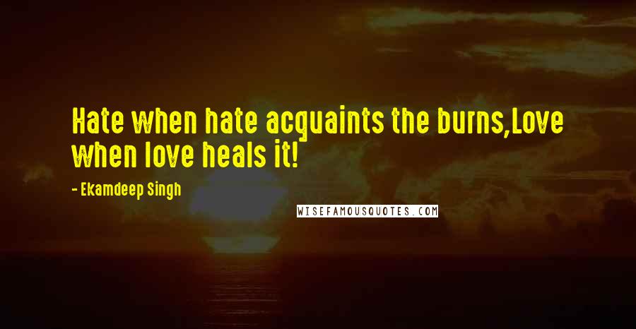 Ekamdeep Singh Quotes: Hate when hate acquaints the burns,Love when love heals it!