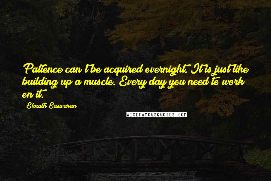 Eknath Easwaran Quotes: Patience can't be acquired overnight. It is just like building up a muscle. Every day you need to work on it.