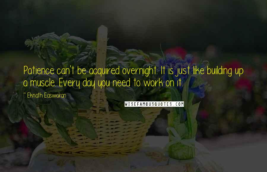 Eknath Easwaran Quotes: Patience can't be acquired overnight. It is just like building up a muscle. Every day you need to work on it.