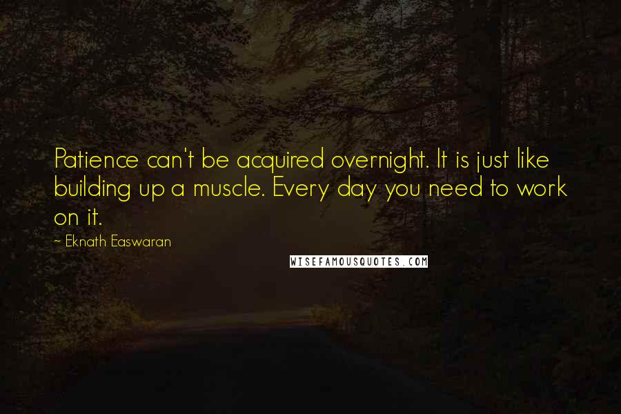 Eknath Easwaran Quotes: Patience can't be acquired overnight. It is just like building up a muscle. Every day you need to work on it.