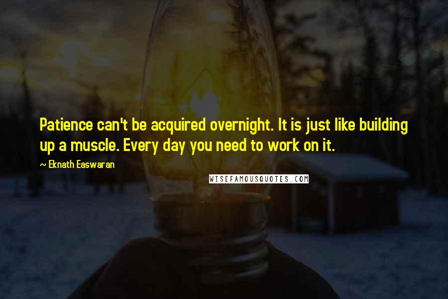 Eknath Easwaran Quotes: Patience can't be acquired overnight. It is just like building up a muscle. Every day you need to work on it.