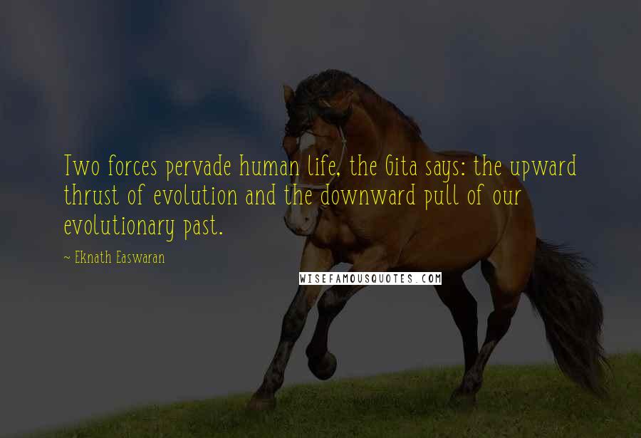 Eknath Easwaran Quotes: Two forces pervade human life, the Gita says: the upward thrust of evolution and the downward pull of our evolutionary past.