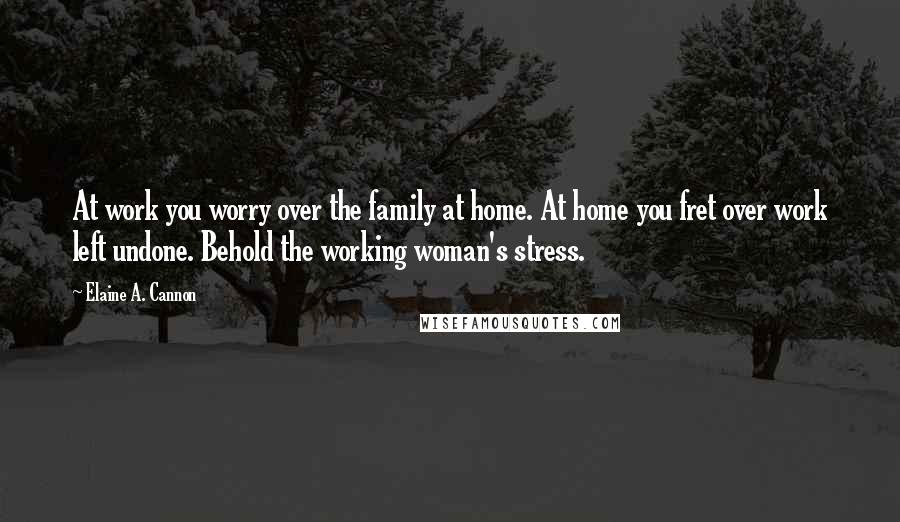 Elaine A. Cannon Quotes: At work you worry over the family at home. At home you fret over work left undone. Behold the working woman's stress.