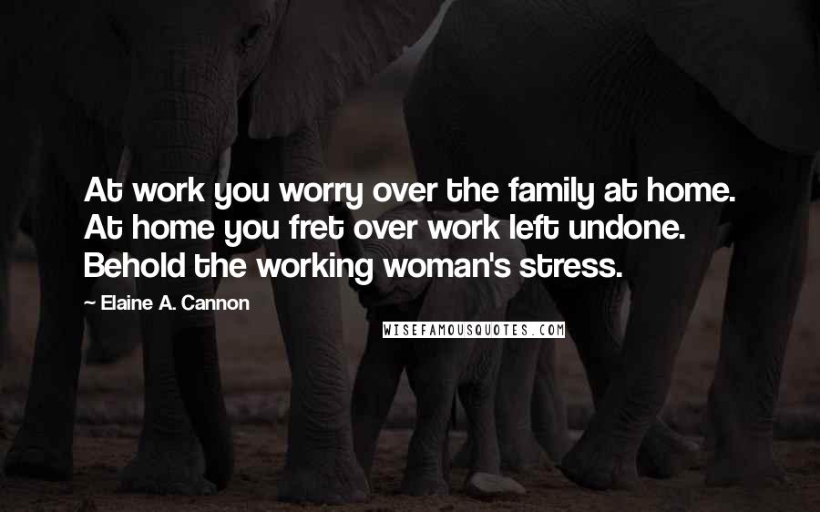 Elaine A. Cannon Quotes: At work you worry over the family at home. At home you fret over work left undone. Behold the working woman's stress.