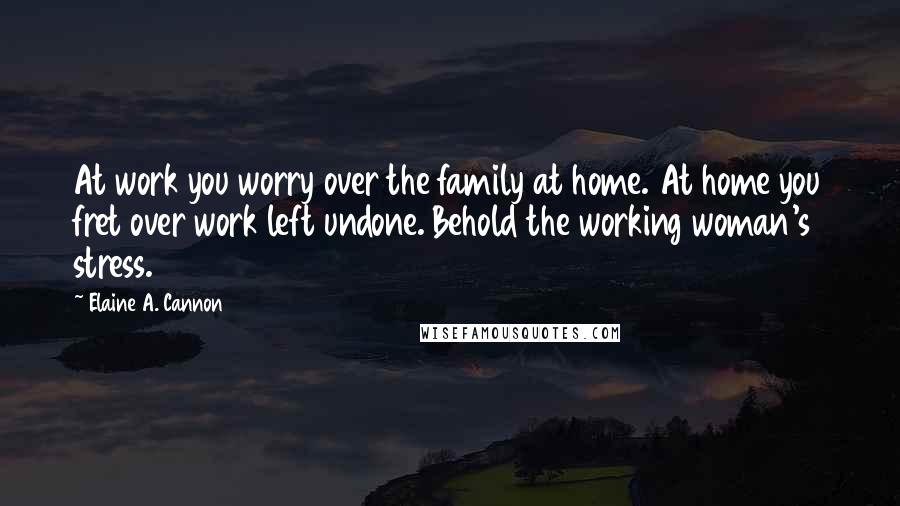 Elaine A. Cannon Quotes: At work you worry over the family at home. At home you fret over work left undone. Behold the working woman's stress.