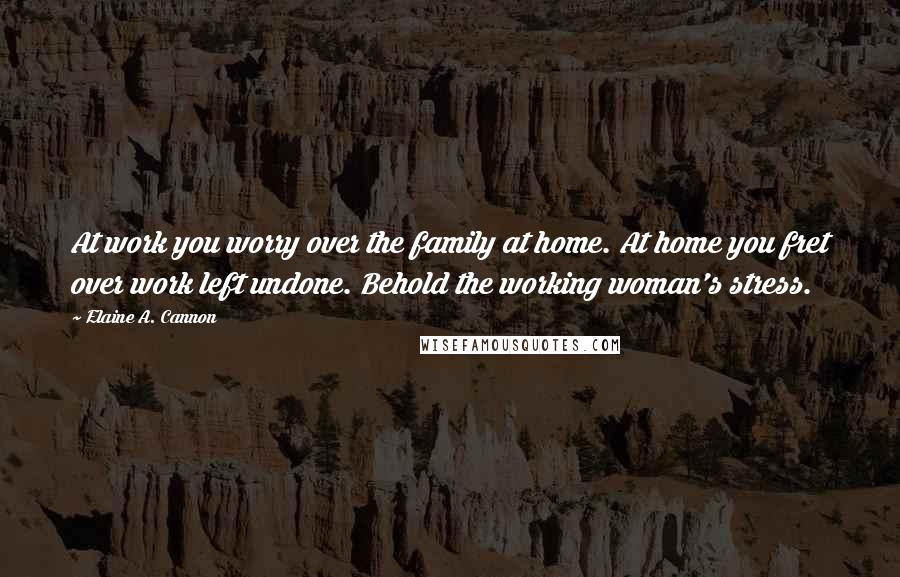 Elaine A. Cannon Quotes: At work you worry over the family at home. At home you fret over work left undone. Behold the working woman's stress.