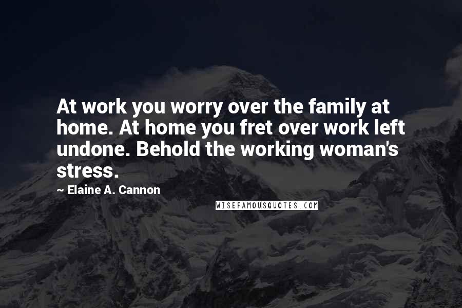 Elaine A. Cannon Quotes: At work you worry over the family at home. At home you fret over work left undone. Behold the working woman's stress.