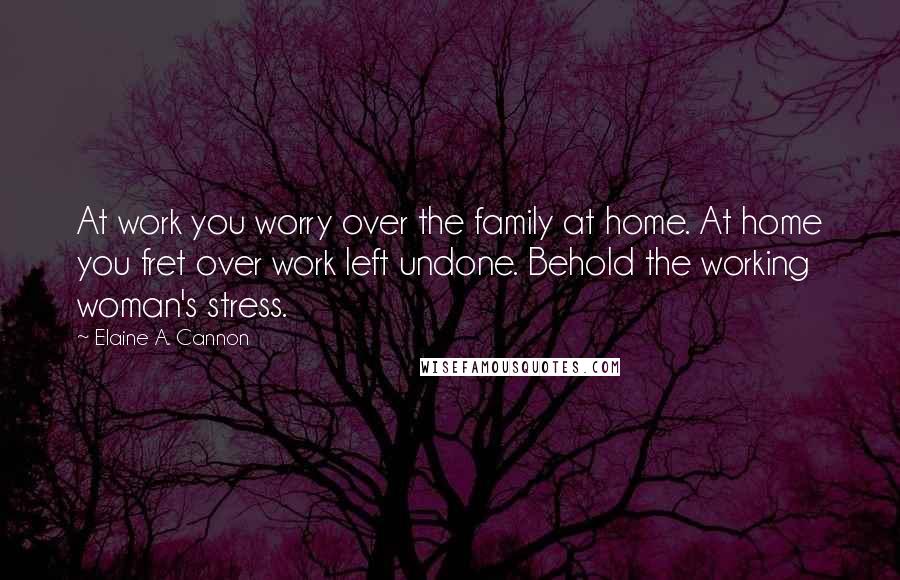 Elaine A. Cannon Quotes: At work you worry over the family at home. At home you fret over work left undone. Behold the working woman's stress.