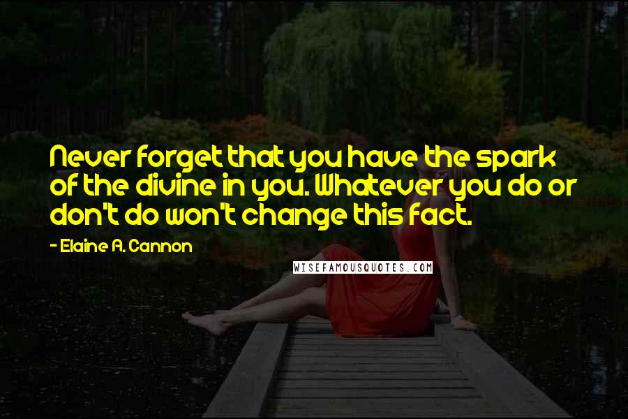 Elaine A. Cannon Quotes: Never forget that you have the spark of the divine in you. Whatever you do or don't do won't change this fact.