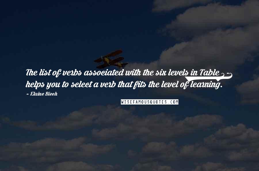 Elaine Biech Quotes: The list of verbs associated with the six levels in Table 4-1 helps you to select a verb that fits the level of learning.