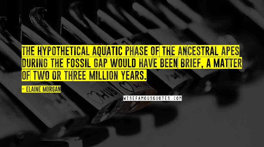 Elaine Morgan Quotes: The hypothetical aquatic phase of the ancestral apes during the fossil gap would have been brief, a matter of two or three million years.