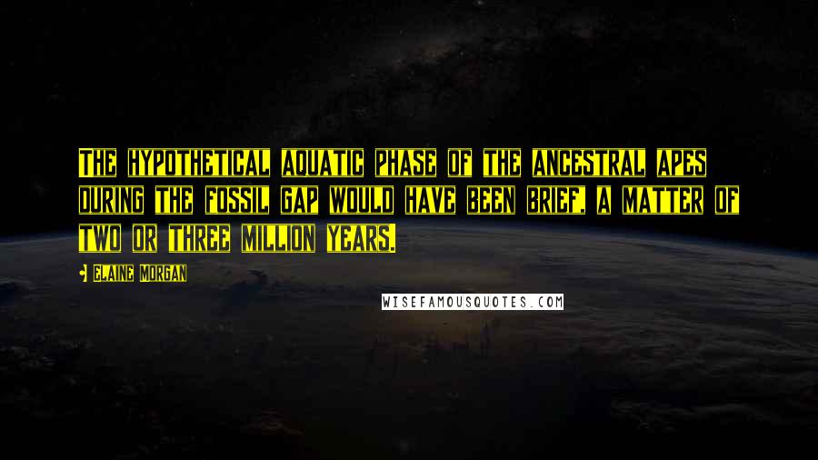 Elaine Morgan Quotes: The hypothetical aquatic phase of the ancestral apes during the fossil gap would have been brief, a matter of two or three million years.