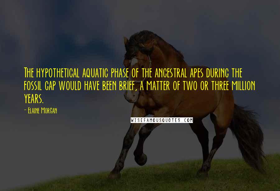 Elaine Morgan Quotes: The hypothetical aquatic phase of the ancestral apes during the fossil gap would have been brief, a matter of two or three million years.