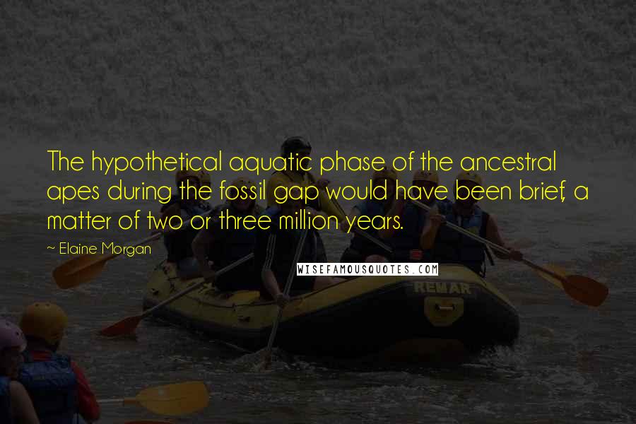 Elaine Morgan Quotes: The hypothetical aquatic phase of the ancestral apes during the fossil gap would have been brief, a matter of two or three million years.