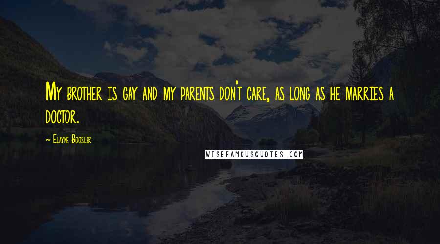 Elayne Boosler Quotes: My brother is gay and my parents don't care, as long as he marries a doctor.