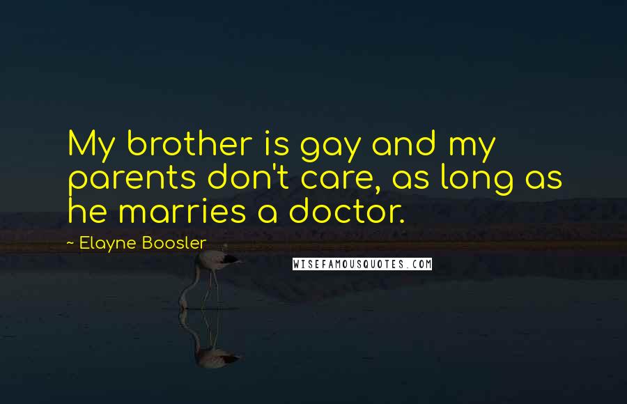 Elayne Boosler Quotes: My brother is gay and my parents don't care, as long as he marries a doctor.