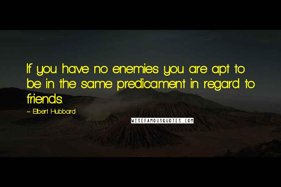 Elbert Hubbard Quotes: If you have no enemies you are apt to be in the same predicament in regard to friends.