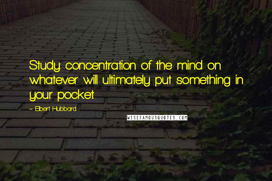 Elbert Hubbard Quotes: Study: concentration of the mind on whatever will ultimately put something in your pocket.