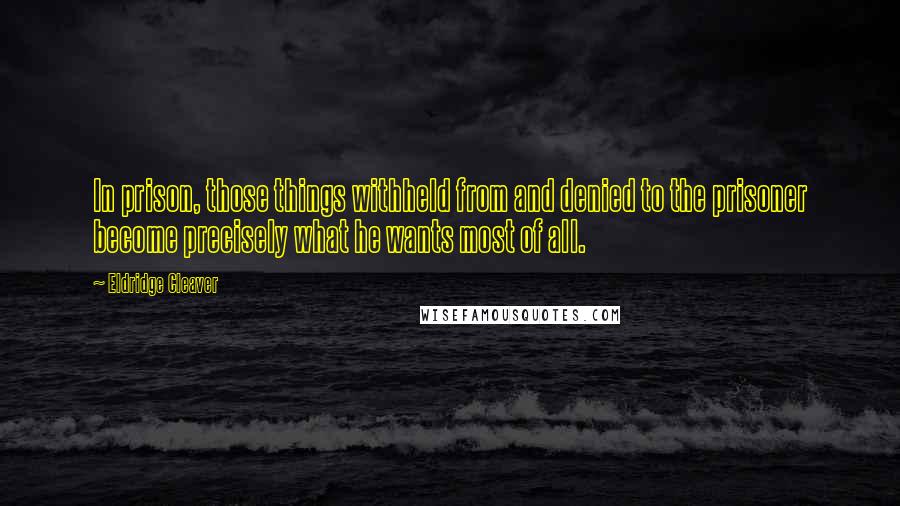 Eldridge Cleaver Quotes: In prison, those things withheld from and denied to the prisoner become precisely what he wants most of all.