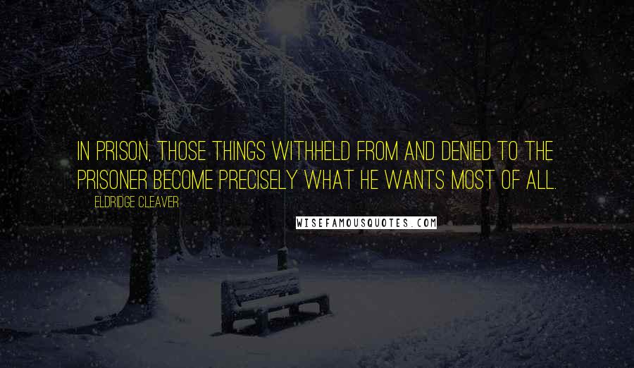Eldridge Cleaver Quotes: In prison, those things withheld from and denied to the prisoner become precisely what he wants most of all.