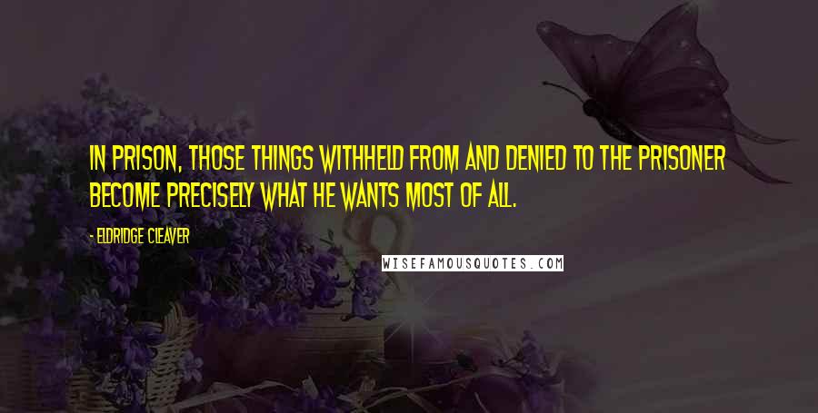 Eldridge Cleaver Quotes: In prison, those things withheld from and denied to the prisoner become precisely what he wants most of all.