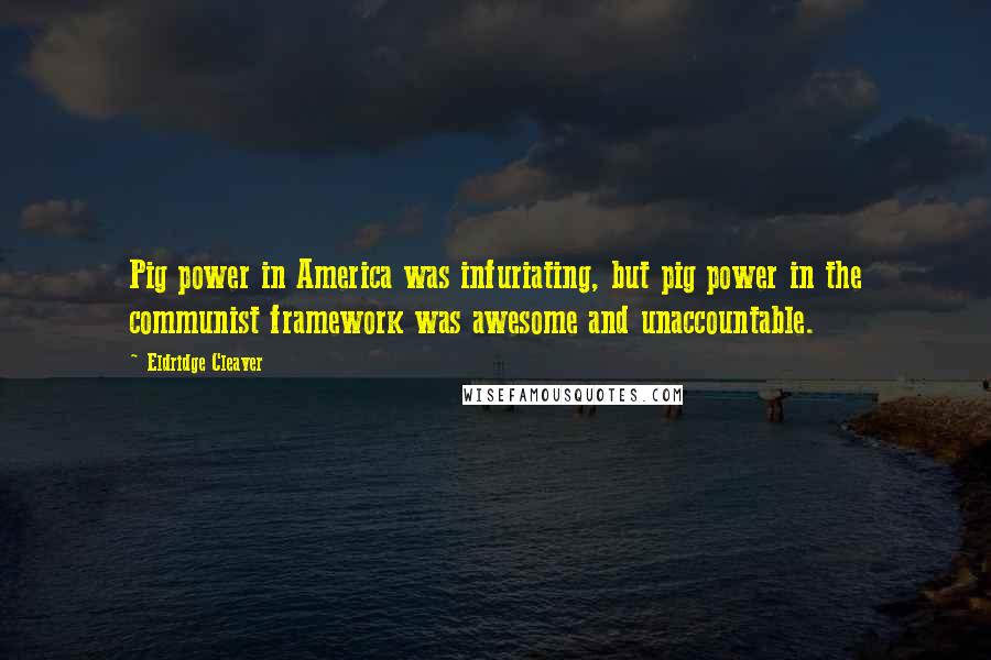 Eldridge Cleaver Quotes: Pig power in America was infuriating, but pig power in the communist framework was awesome and unaccountable.