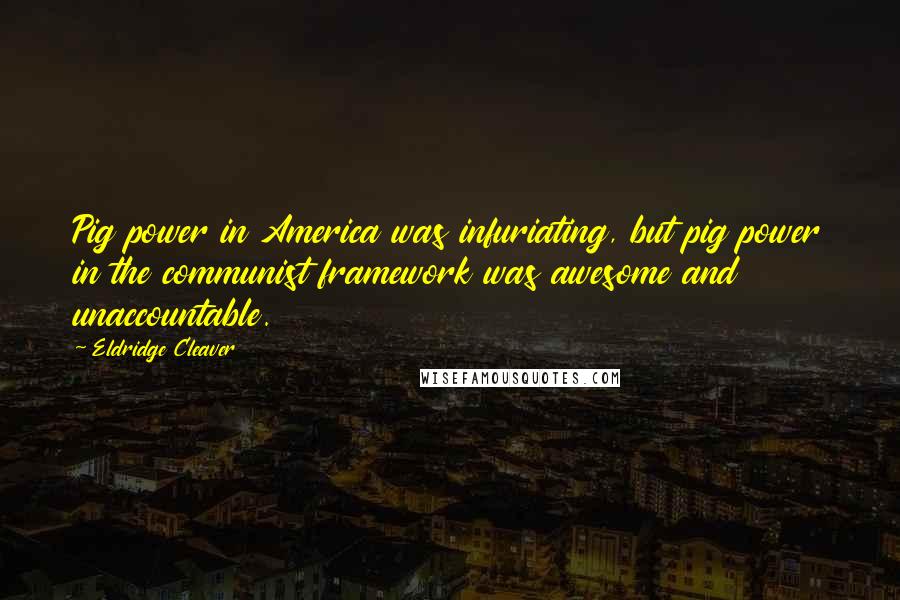 Eldridge Cleaver Quotes: Pig power in America was infuriating, but pig power in the communist framework was awesome and unaccountable.