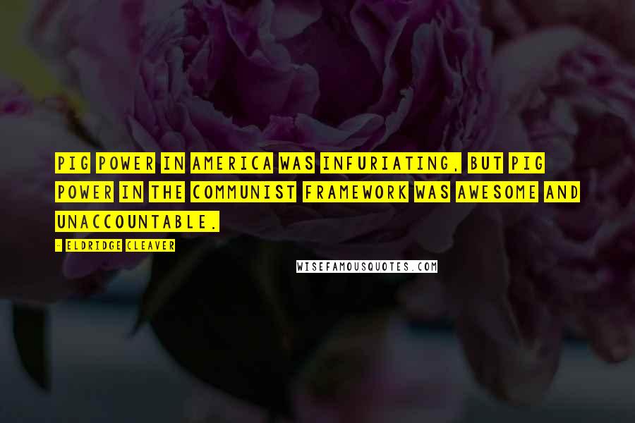 Eldridge Cleaver Quotes: Pig power in America was infuriating, but pig power in the communist framework was awesome and unaccountable.