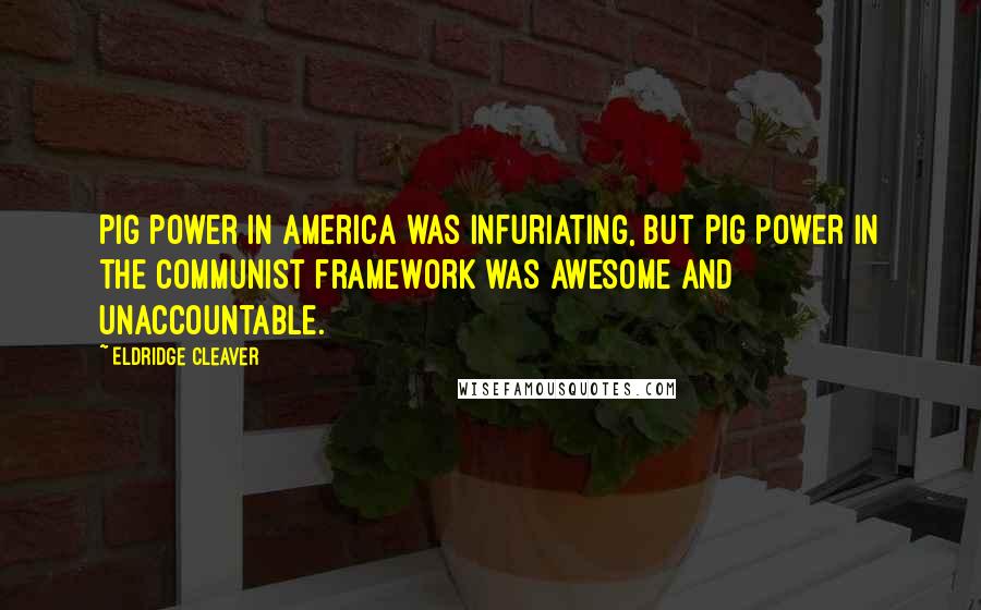 Eldridge Cleaver Quotes: Pig power in America was infuriating, but pig power in the communist framework was awesome and unaccountable.