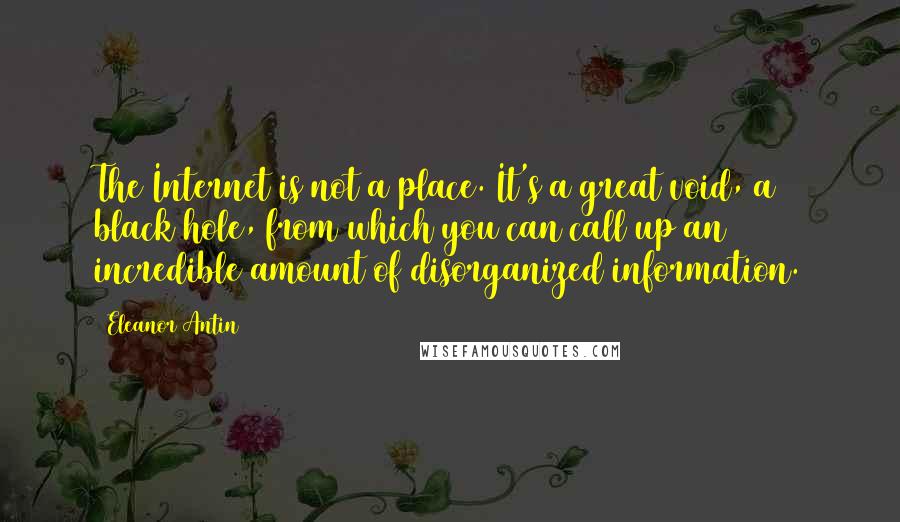 Eleanor Antin Quotes: The Internet is not a place. It's a great void, a black hole, from which you can call up an incredible amount of disorganized information.