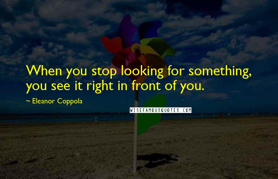 Eleanor Coppola Quotes: When you stop looking for something, you see it right in front of you.