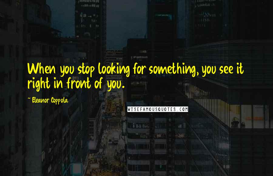 Eleanor Coppola Quotes: When you stop looking for something, you see it right in front of you.