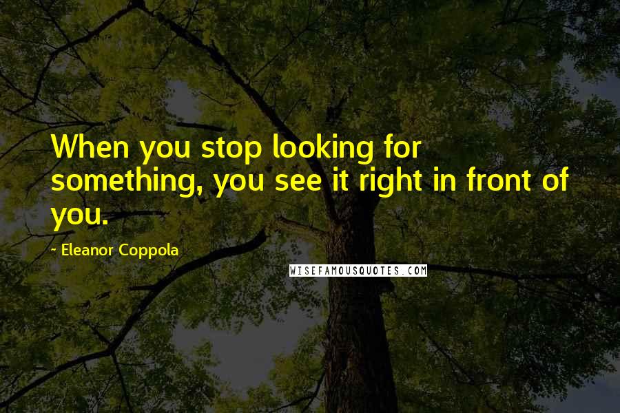 Eleanor Coppola Quotes: When you stop looking for something, you see it right in front of you.