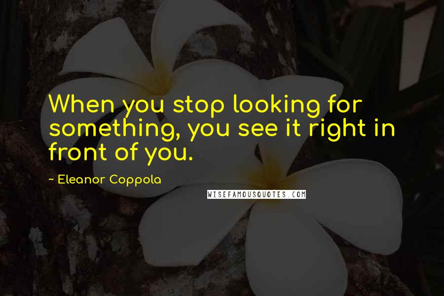 Eleanor Coppola Quotes: When you stop looking for something, you see it right in front of you.